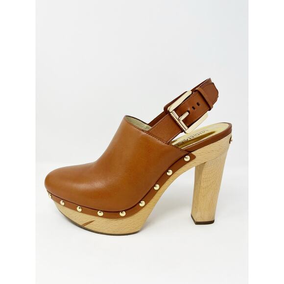 MICHAEL Michael Kors Beatrice Brown Platform Slingback Clog Heels SZ 8 - Picture 3 of 15